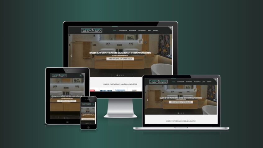 Referenzbild mehrere Bildschirmevarianten mit Websitebeispielen des Kunden Fliesen & Design Hartmann