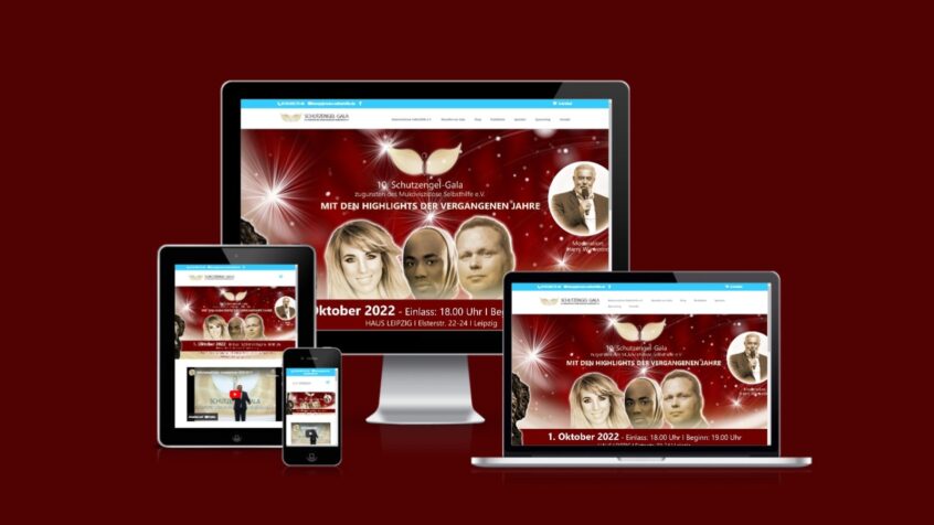 Referenzbild mehrere Bildschirmevarianten mit Websitebeispielen des Kunden Schutzengel Gala