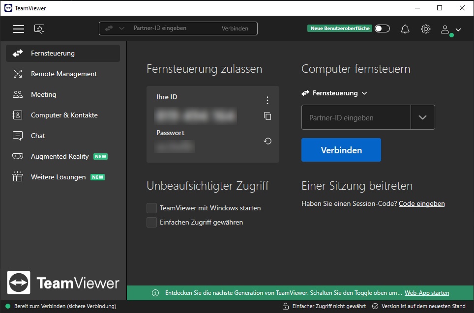 Screen TeamViewer Startbildschirm