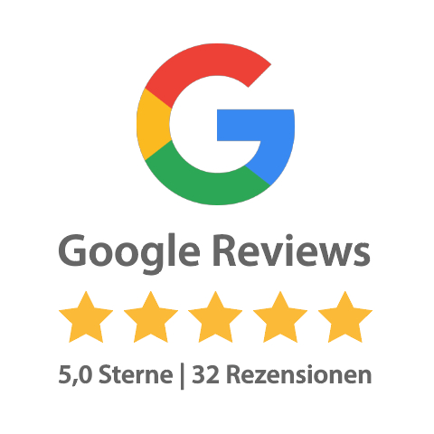 Logo Google mit 5 Bewertungssternen
