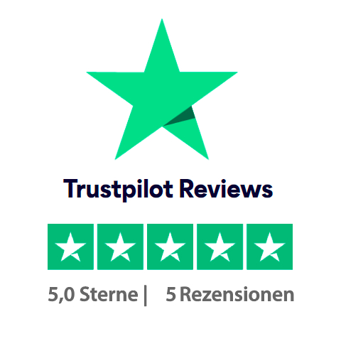 Logo Trustpilot mit 5 Bewertungssternen
